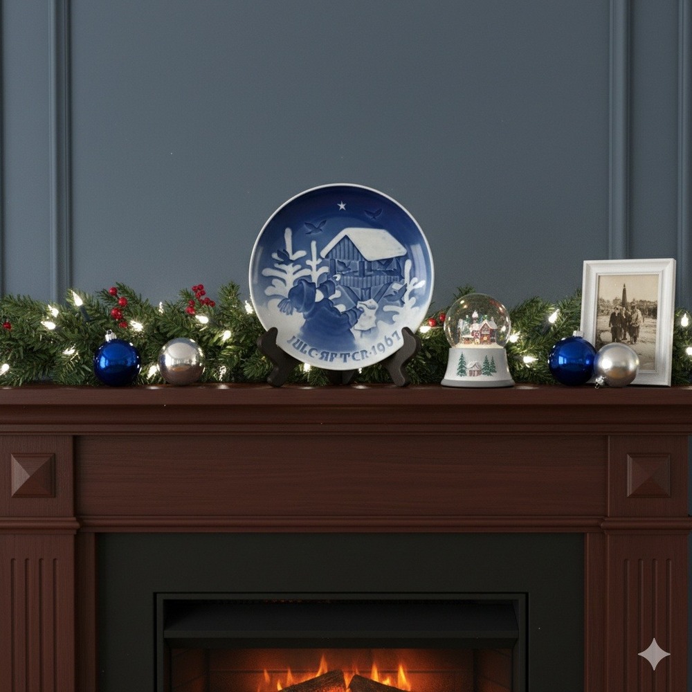 Bing & Grondahl 1967 Christmas Plate Fuglenes Jul Blue White Danish Porcelain